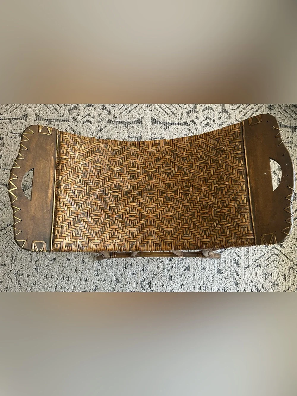 Vintage Woven Rattan Accent Bench - Brown